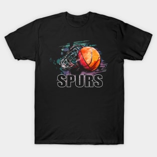 Retro Pattern Spurs Basketball Classic Style T-Shirt